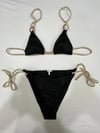 Kadın Siyah Halka Detaylı İp Bağlamalı Astarlı Bikini Takım HZL25S-AR1617