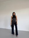 Kadın Siyah Halter Yaka Dantel İşlemeli Asimetrik Saten Bluz HZL26S-FRY123901
