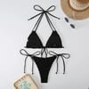 Kadın Siyah İp Bağlamalı Aksesuarlı Astarlı Yüksek Bel Üçgen Bikini Takım HZL24S-LC2229