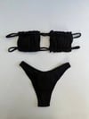 Kadın Siyah İp Bağlamalı Büzgülü Straplez Bikini Takım HZL25S-LC2226
