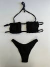 Kadın Siyah İp Bağlamalı Büzgülü Straplez Bikini Takım HZL25S-LC2226