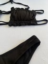 Kadın Siyah İp Bağlamalı Büzgülü Straplez Bikini Takım HZL25S-LC2226