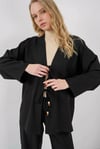 Kadın Siyah Keten Bağlama Detaylı Kimono Pantolon İkili Takım HZL26S-BD167271