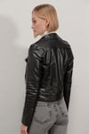 Kadın Siyah Kısa Suni Deri Astarlı Biker Ceket HZL22W-BD110251