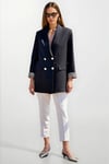 Kadın Siyah Leopar Astarlı Düğme Detaylı Blazer Ceket HZL25W-BD107041