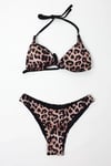 Kadın Siyah Leopar İp Bağlamalı Astarlı Üçgen Bikini Takım HZL24S-LC204