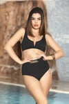 Kadın Siyah Parlak Yüzey Aksesuar Detaylı Toparlayıcı Bikini Takım HZL24S-AR1756