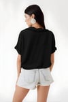 Kadın Siyah Polo Yaka Geniş Kesim Örme Bluz HZL24S-BD104861