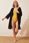 Kadın Siyah Püsküllü Midi Kimono HZL22S-BD158331