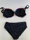 Kadın Siyah Sarı Kırmızı Çok Renk Desenli  Astarlı Büyük Beden Bikini Takımı HZL25S-LC06