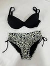 Kadın Siyah Taş İşlemeli Bej Desenli Astarlı Büyük Beden Bikini Takımı HZL25S-LC3351