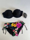 Kadın Siyah Taş İşlemeli Çiçek Desenli Bikini Takım HZL25S-LC3368