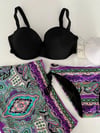 Kadın Siyah Taş İşlemeli Desenli 3 Parça Etekli Bikini Takım HZL25S-LC3326