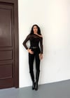 Kadın Siyah Tül Garnili Uzun Kol Şık Rahat Bluz HZL25W-FRY123541