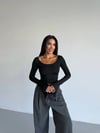 Kadın Siyah Uzun Kollu Arkası Bağlamalı Fit Kesim Crop Bluz HZL25W-FRY122771