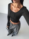 Kadın Siyah Uzun Kollu Arkası Bağlamalı Fit Kesim Crop Bluz HZL25W-FRY122771
