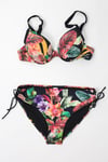 Kadın Siyah Yaprak Desenli Askılı Yüksek Bel Toparlayıcı Bikini Takım HZL24S-LC22625