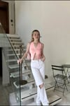 Kadın Somon Düğmeli Crop Triko Yelek HZL24S-ZK10231