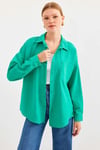 Kadın Su Yeşil Tek Cepli Oversize Keten Ayrobin Gömlek HZL24S-BD1201531