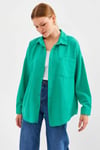Kadın Su Yeşil Tek Cepli Oversize Keten Ayrobin Gömlek HZL24S-BD1201531
