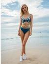 Kadın Turkuaz Desenli Yüksel Bel Astarlı Bikini Takımı HZL25S-LC24200-1
