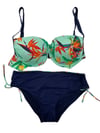 Kadın Turkuaz Lacivert Desenli Büyük Beden Astarlı Bikini Takım HZL25S-LC3327