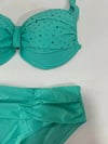 Kadın Turkuaz Taş İşlemeli Astarlı Büyük Beden Bikini Takımı HZL25S-LC01