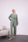 Kadın V Yaka İp Kuşaklı Çağla Yeşili İkili Takım YS-NS49571