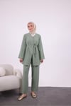 Kadın V Yaka İp Kuşaklı Çağla Yeşili İkili Takım YS-NS49571