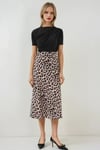 Kadın Vizon Leopar Desenli Saten Yüzeyli Beli Lastikli Midi Boy Etek Hzl23S-BD1101471