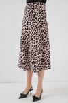 Kadın Vizon Leopar Desenli Saten Yüzeyli Beli Lastikli Midi Boy Etek Hzl23S-BD1101471