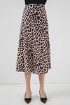 Kadın Vizon Leopar Desenli Saten Yüzeyli Beli Lastikli Midi Boy Etek Hzl23S-BD1101471