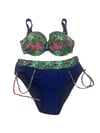 Kadın Yeşil Çiçek Desenli Büyük Beden Astarlı Lacivert Bikini Takım HZL25S-LC3301