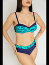 Kadın Yeşil Lacivert Desenli Astarlı Bikini Takımı HZL25S-LC25143