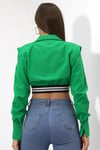 Kadın Yeşil Uzun Kollu Crop Detaylı Poplin Gömlek HZL23W-DSB110091