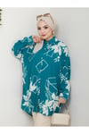 Kadın Yeşil Yaprak Desen Standart Beden Oversize Tesettür Gömlek YS25-LV001