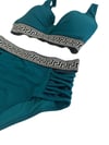 Kadın Yeşil Yüksek Bel Yanları Şerit Detaylı Desenli Lastikli Destekli Bikini Takımı HZL25S-LC201