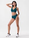 Kadın Yeşil Yüksek Bel Yanları Şerit Detaylı Desenli Lastikli Destekli Bikini Takımı HZL25S-LC201