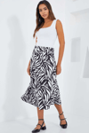 Kadın Zebra Desen Siyah Beyaz Saten Yüzeyli Beli Lastikli Midi Boy Etek Hzl23s-bd1101471