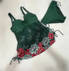 Kadın Zümrüt Yeşili Çiçek Desenli Elbise Model  Slipli Tankini HZL24S-LC4009