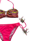 Kız Çocuk Fuşya Çok Renkli  İp Detaylı Astarlı 4-12 Yaş Üçgen Bikini Takım HZL24S-LC1904