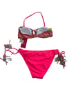 Kız Çocuk Fuşya Çok Renkli  İp Detaylı Astarlı 4-12 Yaş Üçgen Bikini Takım HZL24S-LC1904