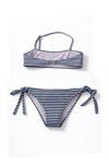 Kız Çocuk Lacivert Beyaz Çizgili Arı Çıkartmalı 4-12 Yaş Straplez Bikini Takım HZL24S-LC3228