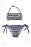 Kız Çocuk Lacivert Beyaz Çizgili Arı Çıkartmalı 4-12 Yaş Straplez Bikini Takım HZL24S-LC3228