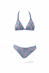 Kız Çocuk Lacivert Beyaz Çizgili Flamingo Desenli  4-12 Yaş Üçgen Bikini Takım HZL24S-LC171