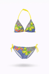 Kız Çocuk Lacivert Kelebek Desenli  2-8 Yaş Üçken Bikini Takım HZL24S-LC2134
