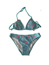Kız Çocuk Mavi Beyaz Çizgili Flamingo Desenli  4-12 Yaş Üçgen Bikini Takım HZL24S-LC171
