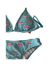 Kız Çocuk Mavi Beyaz Çizgili Flamingo Desenli  4-12 Yaş Üçgen Bikini Takım HZL24S-LC171