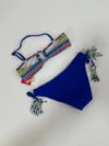 Kız Çocuk Mavi Çok Renkli  İp Detaylı Astarlı 4-12 Yaş Üçgen Bikini Takım HZL24S-LC1904
