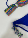 Kız Çocuk Mavi Çok Renkli  İp Detaylı Astarlı 4-12 Yaş Üçgen Bikini Takım HZL24S-LC1904